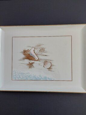 Vintage Otagiri Japan Ebb Tide Lacquerware Tray - White - 10x14"